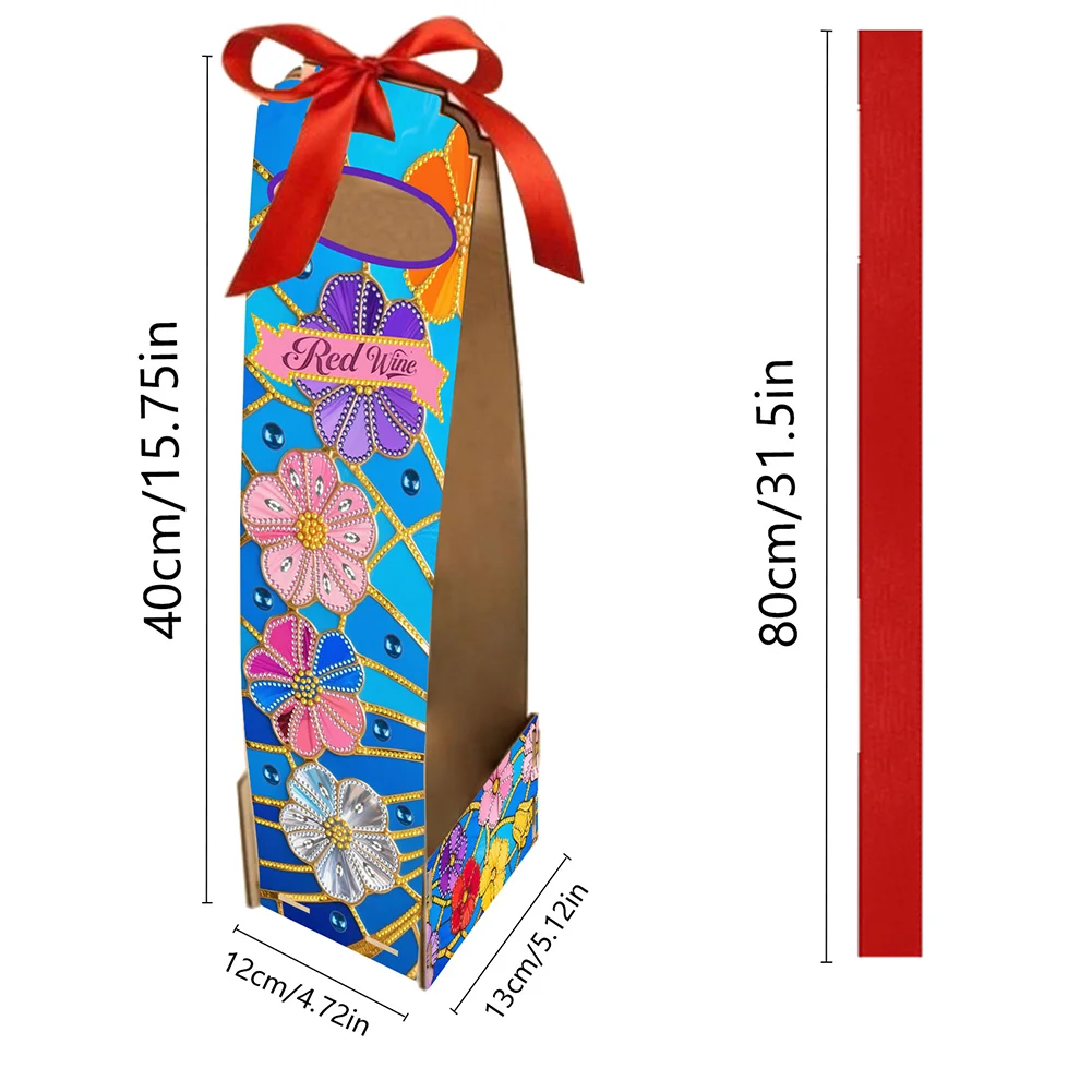 Wooden 5D/DIY Diamond Painting Art Wine Bag Kit for Party Wine Decor (Flowers)