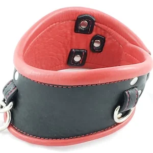 Pornhint Locking Black and Red Posture collar bondage  fetish hand made restraint Mature BDSM