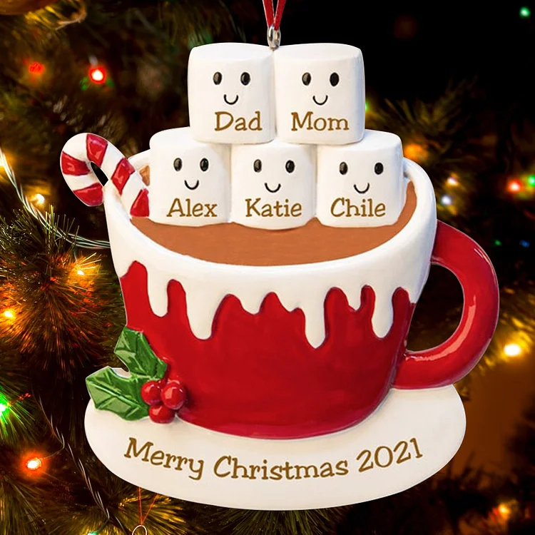 Hot Chocolate Ornament Custom 5 Names Family Ornament