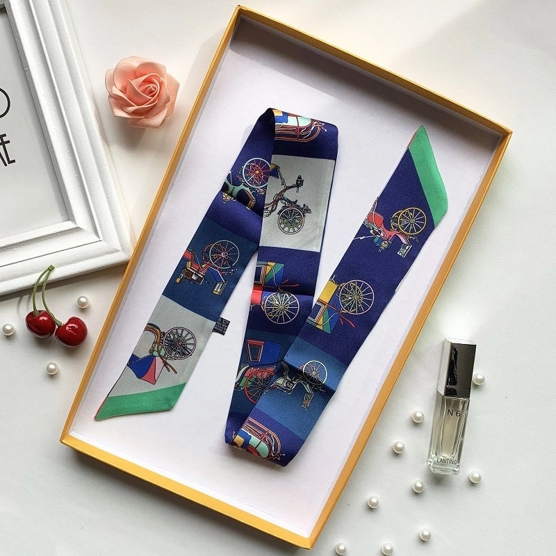 Women’s Minimalist Classic Style Color Block Satin Printing Silk Scarf