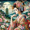5D DIY Diamond Art Painting Kit Partial Drill Japanese Beauty(Moon Geisha)