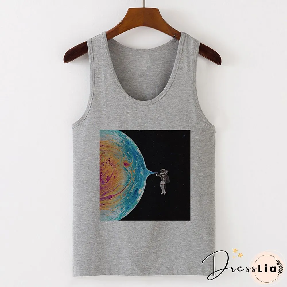 Womens Sexy Vest Tank Tops T-Shirt Summer Camisole Universe Print Fashion Streetwear