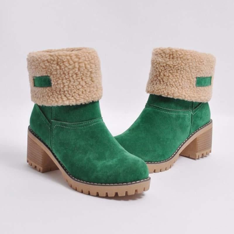 Women Two Ways Wear Warm Square Heels Snow Boots