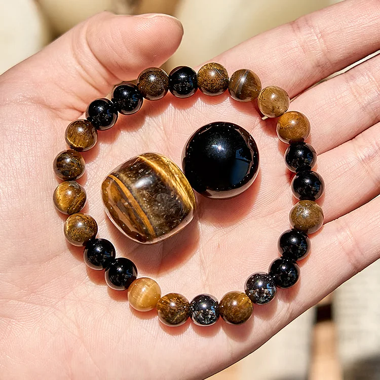 Olivenorma 8mm Tiger Eye Obsidian Beaded Bracelet