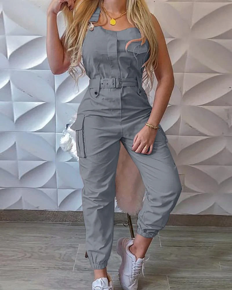 Graduation Gifts  2023  Solid Spaghetti Strap Jumpsuit Women Strapless Pockets Design Cargo Suspender Overalls Rompers Chic Streetwear