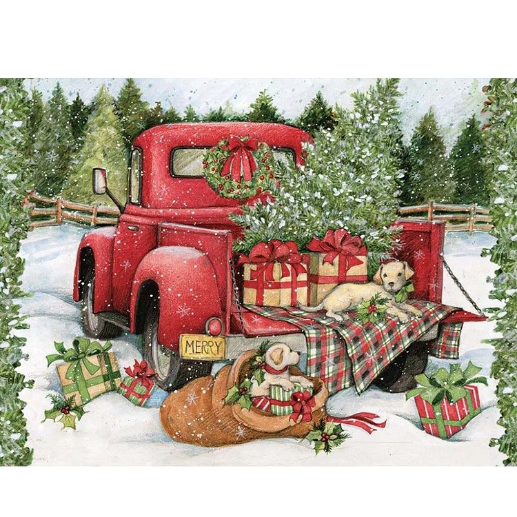 DIY - Christmas Red Car 11Ct Counted Cross Stitch 40*50CM