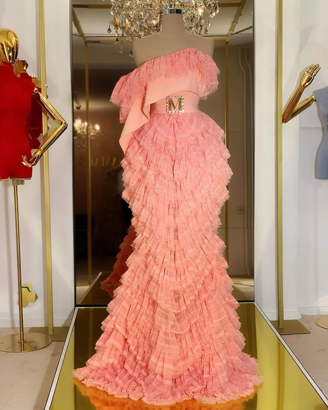 Peach Pink Ruffled Dress