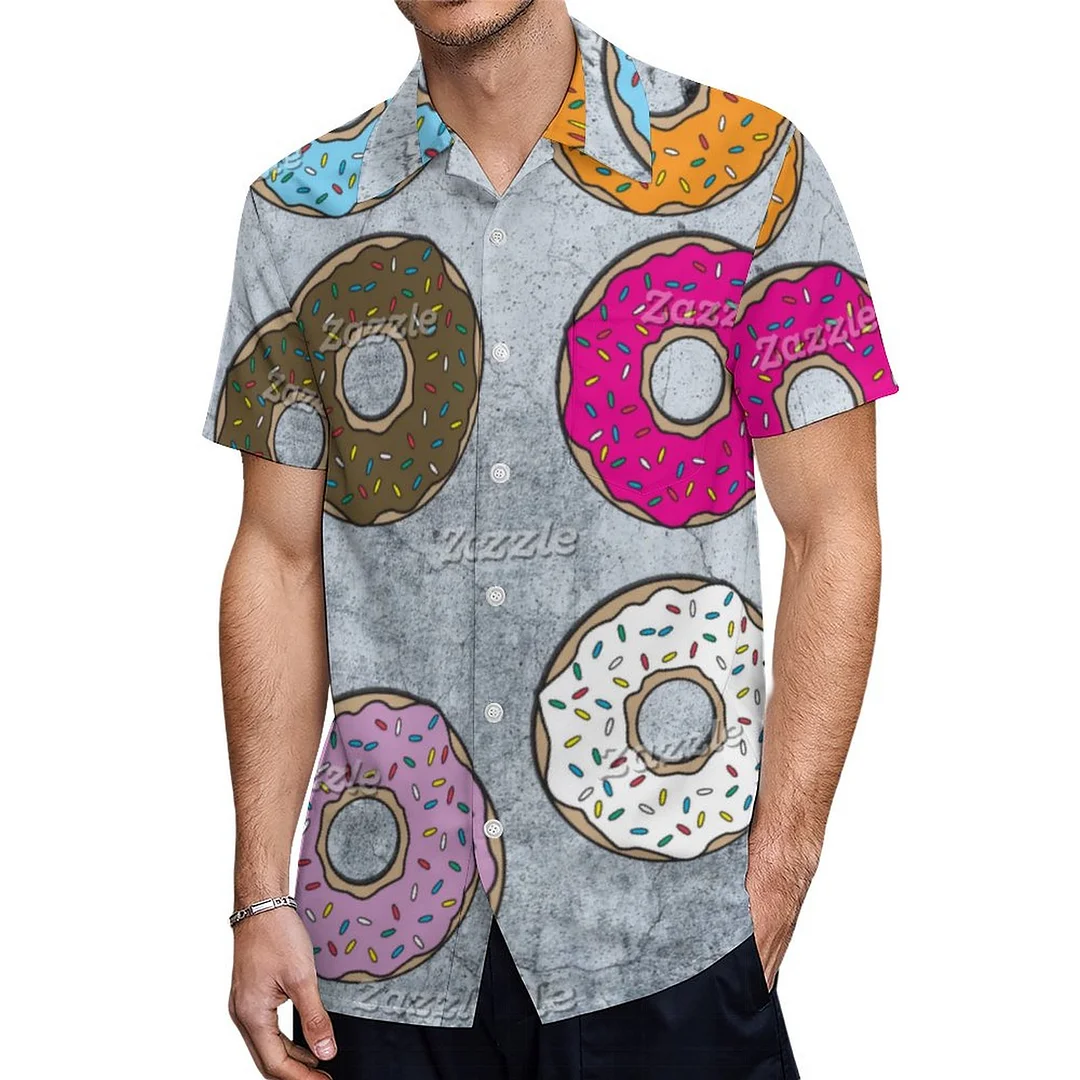 Short Sleeve Concrete Colorful Donuts Hawaiian Shirt Mens Button Down Plus Size Tropical Hawaii Beach Shirts