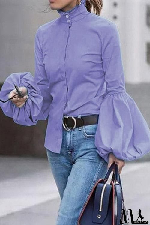 MidiSono - Button Puff Sleeve Shirt