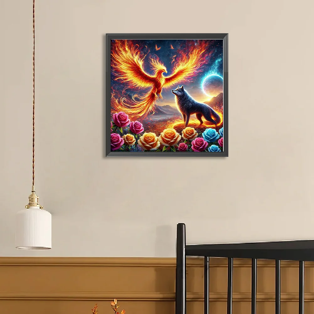 Diamond Painting - Full Round Drill - Rose Phoenix Wolf(Canvas|40*40cm)