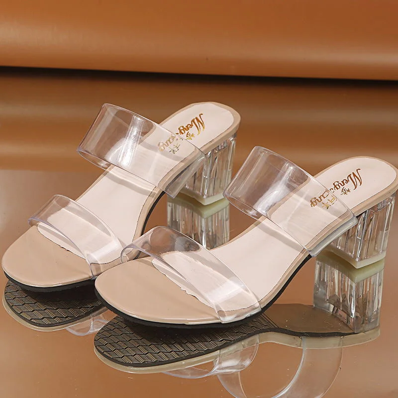 Breakj 2022 HOT Clear Heels Slippers Women Sandals Summer Shoes Lady Transparent PVC High Pumps Wedding Jelly Buty Damskie High Heels