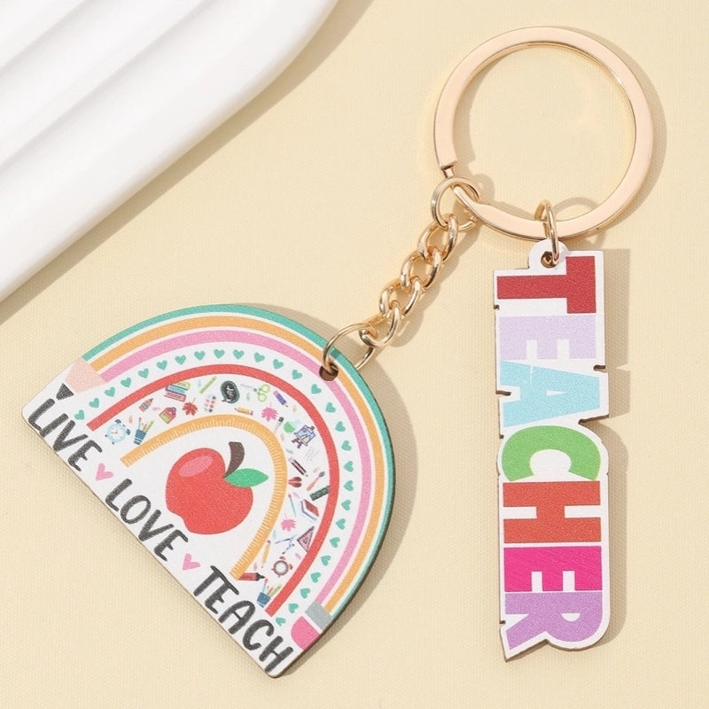 Modern Style Letter Wood Teachers’ Day Unisex Keychain