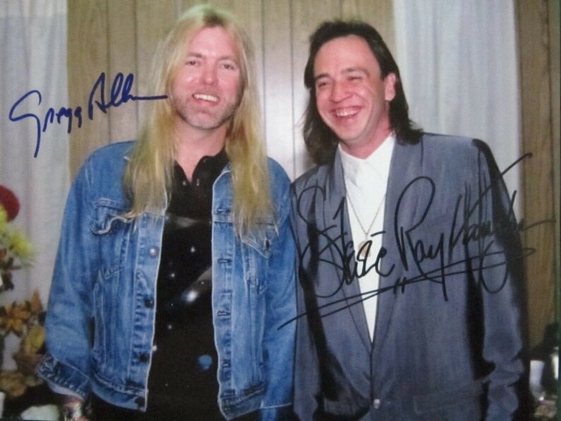 STEVIE RAY VAUGHN & Gregg Allman Signed Photo Poster painting X2 Double Trouble Allman Brothers wcoa