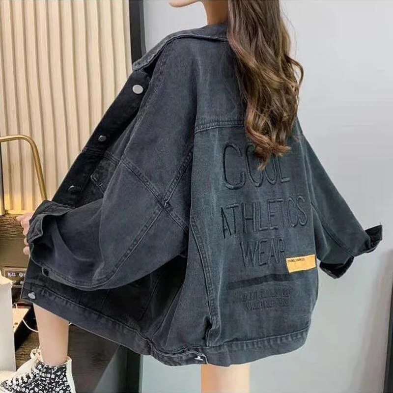 Huibahe Jeans Jacket Women Korean Streetwear Fashion Cyberpunk Jackets Oversized Autumn Winter Denim Coat 2023 Trend Aesthetic