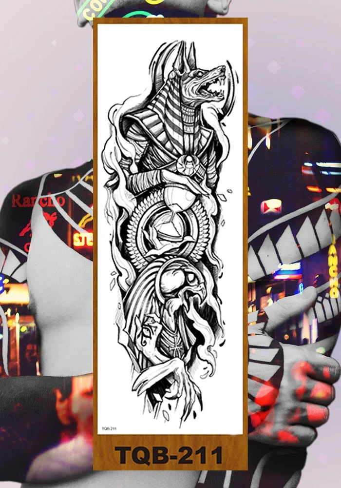 Full Flower Arm Temporary Tattoo Sticker Man Woman Body Leg Fake Tatoo Skull Night Demon Grim Reaper Good and Evil Waterproof