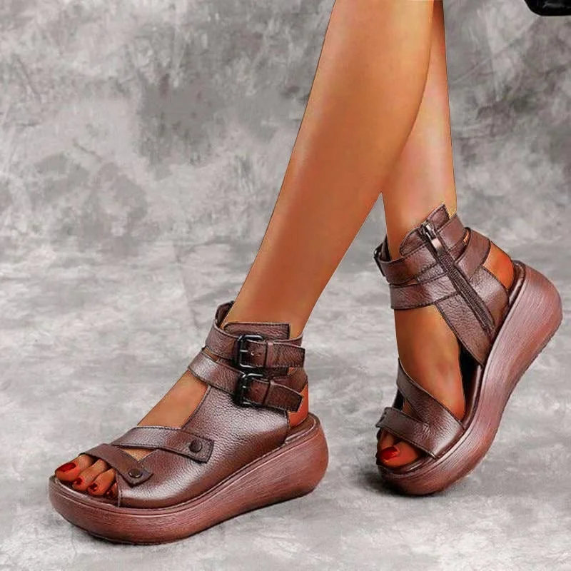 2022 Fish Mouth High Quality Soft PU Leather  Roman Shoes