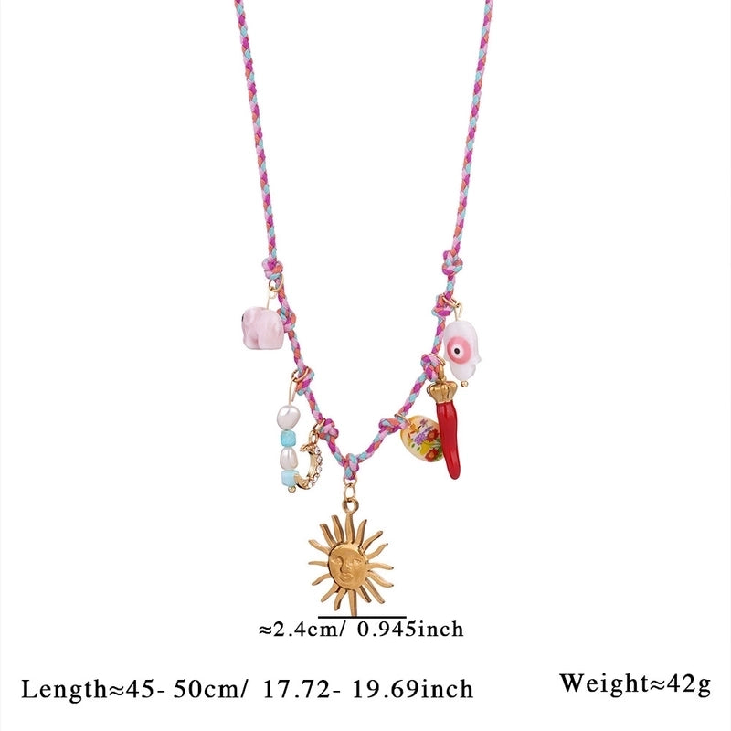 Casual Classic Style Geometric Sun 304 Stainless Steel Artificial Crystal Ceramics Multi Charms Necklace