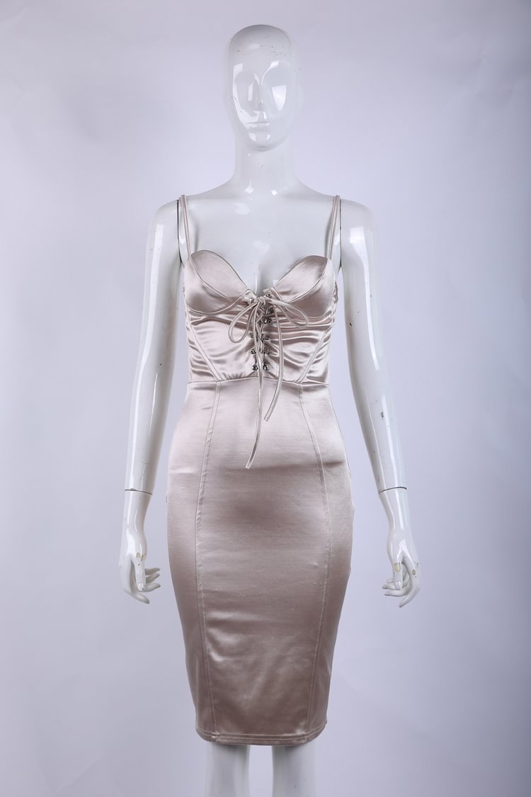 Tie-Front Satin Straps Mini Dress Size S