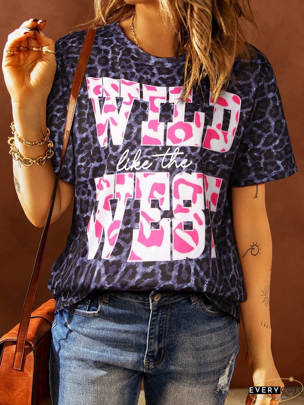 Wild West Leopard Print Graphic Tee in Smoke Gray