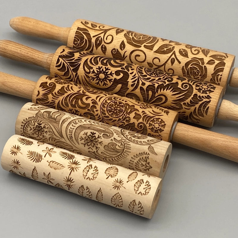 Christmas Retro Leaves Rose Snowflake Wood Rolling Pin 1 Piece