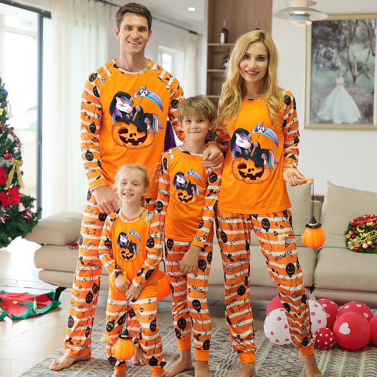 Halloween Unicorns and Pumpkins Family Matching Halloween Pajamas Set
