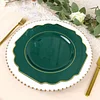 10 Pack | 11" Hunter Emerald Green Hard Plastic Dinner Plates, Disposable Tableware, Baroque Heavy Duty Plates with Gold Rim
