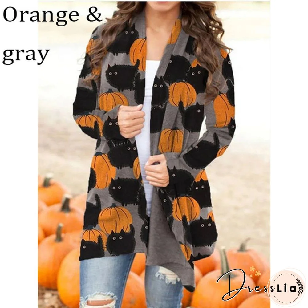 New trend Halloween women's coat digital printing loose long-sleeved sweater casual cardigan