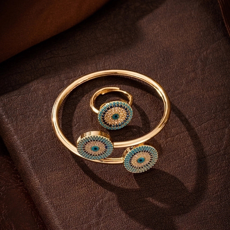 Retro Round Eye Copper Zircon Inlay Jewelry Set