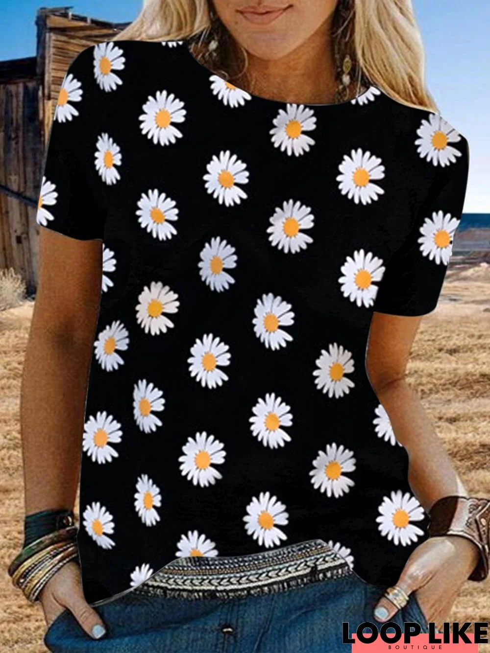 Vintage Short Sleeve Floral Printed Plus Size Casual Tops