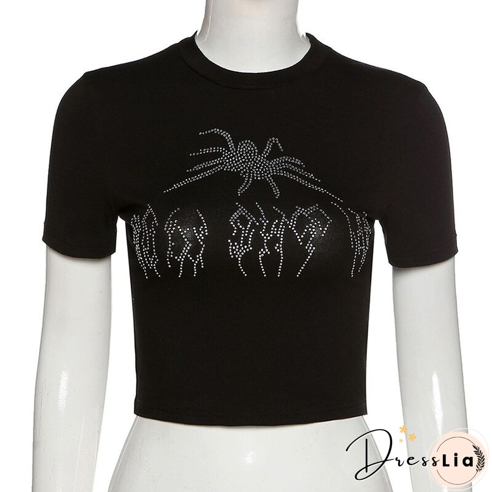 New Summer Embroidered Bead Pattern Tops Women's T Shirt Navel Dress With Women's Y2k Tops