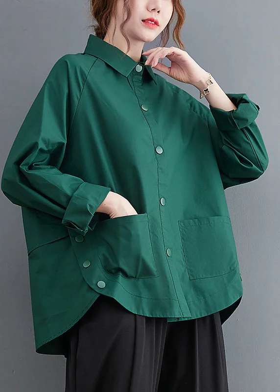 Original Design Green Oversized Patchwork Cotton Shirt Fall