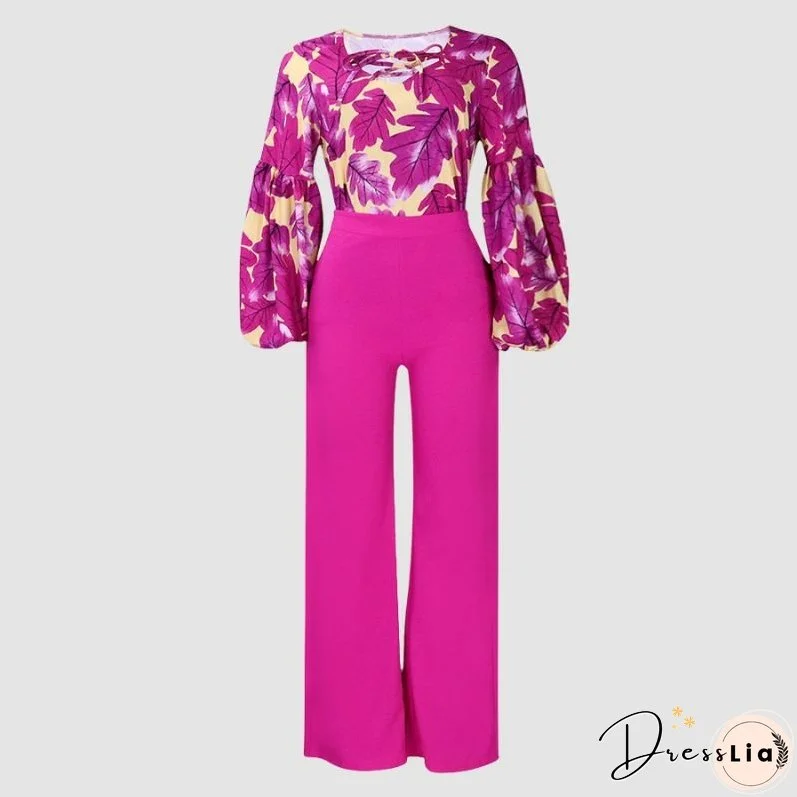 Flower Printed Wide Leg Pant Set