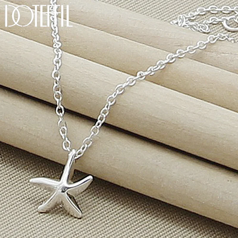 DOTEFFIL 925 Sterling Silver Starfish Pendant Necklace 18 Inch Chain For Women Jewelry