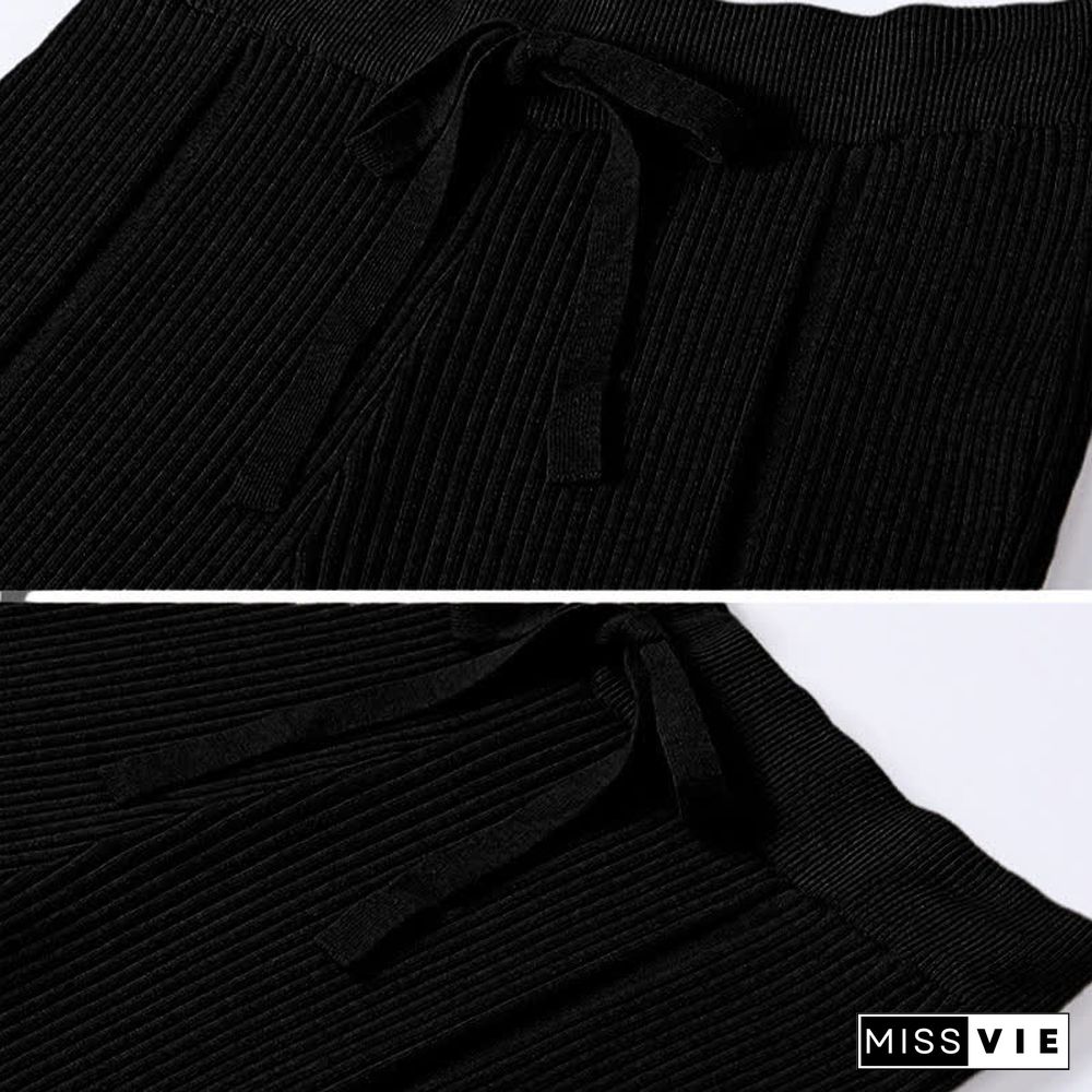 Chic Pure Color Knit Fringed Casual Pants
