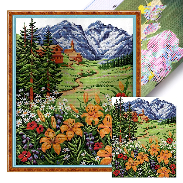 Joy Sunday Snow Mountain Spring 14CT Stamped Cross Stitch 45*53CM