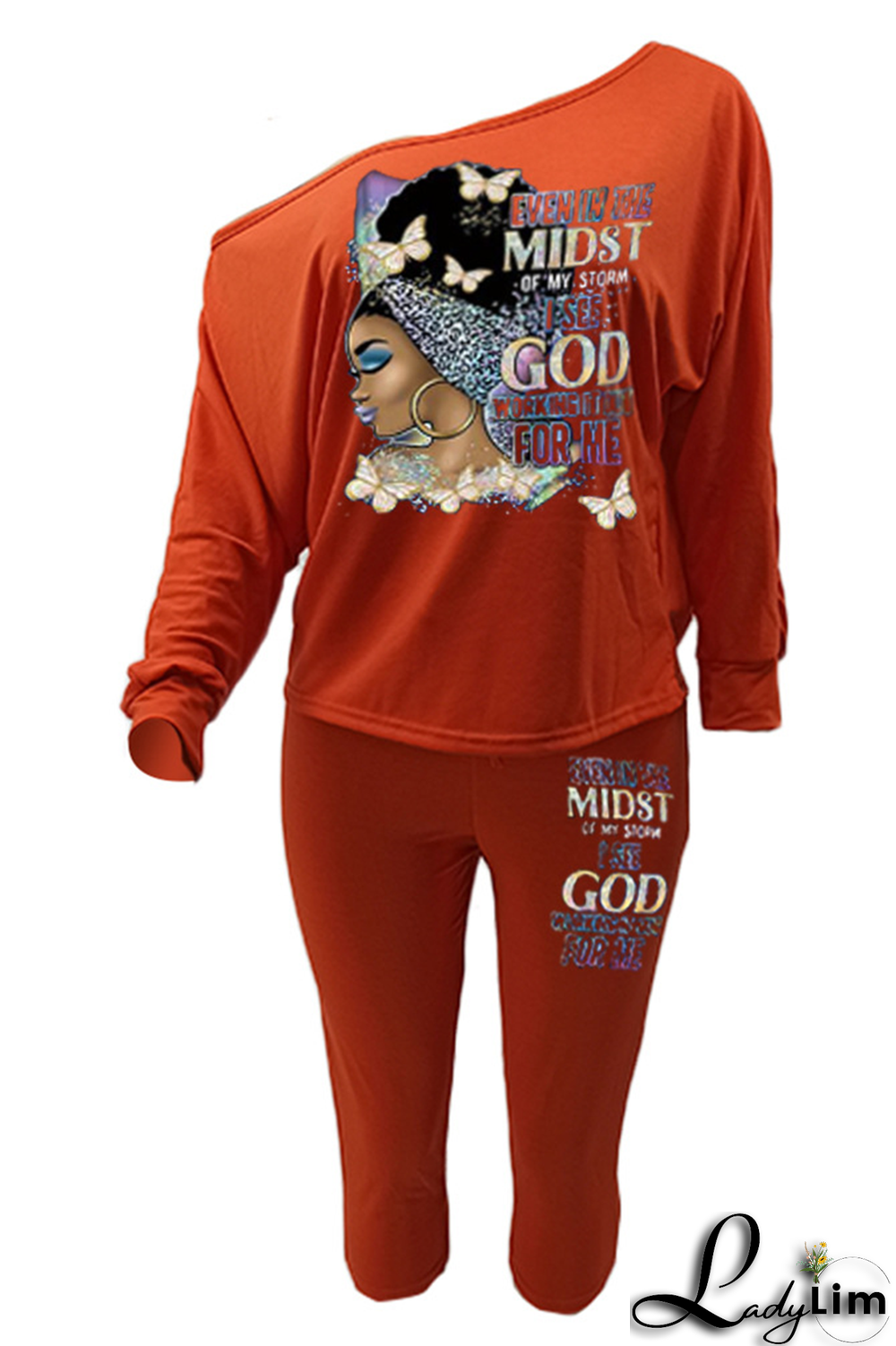 Black Fashion Print Patchwork One Shoulder Long Sleeve Two Pieces