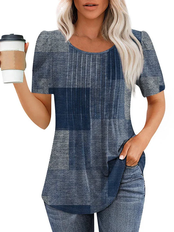 Women's Short Sleeve Scoop Neck Floral Printed Graphic Tops