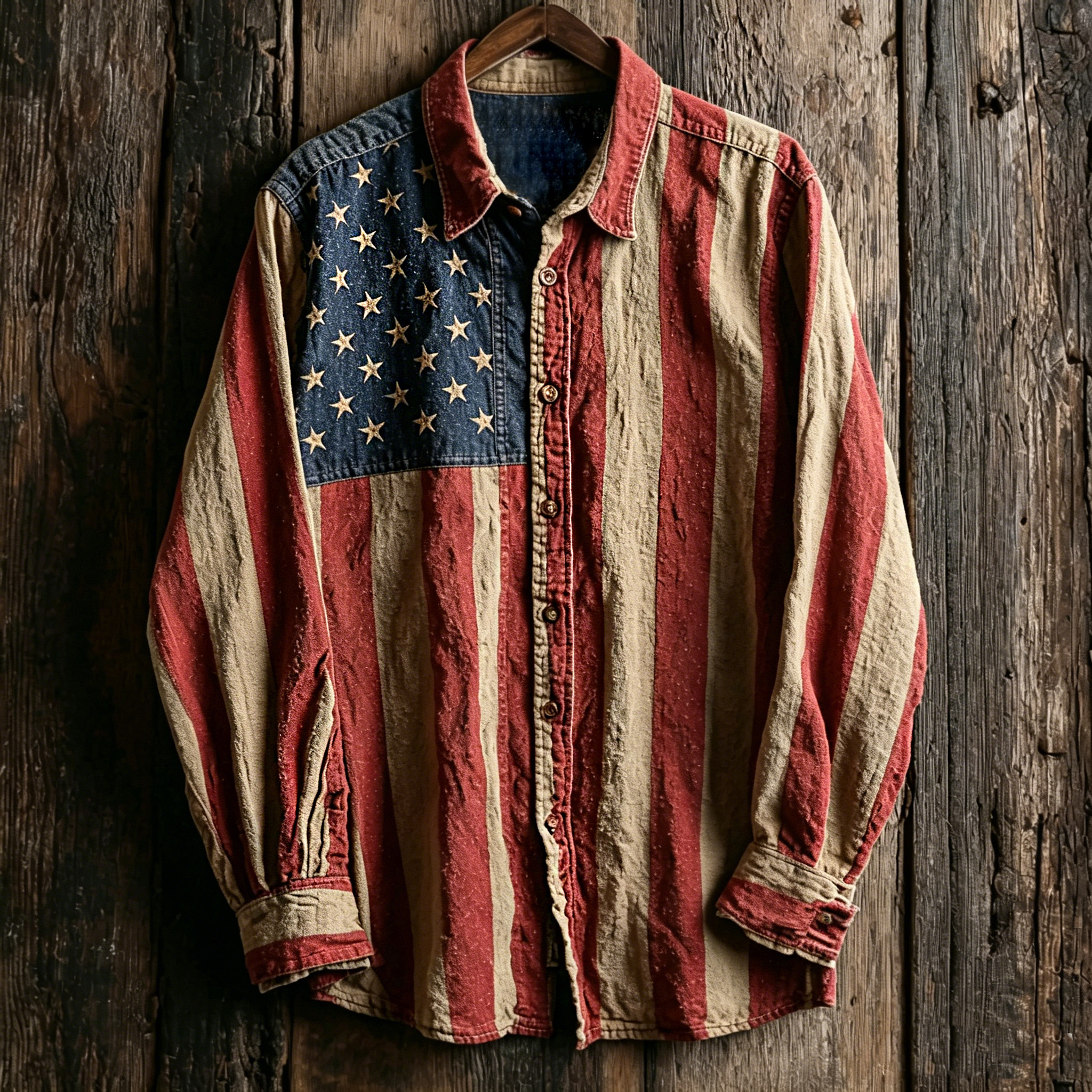 Men's Retro American Flag Print Shirt  artssus