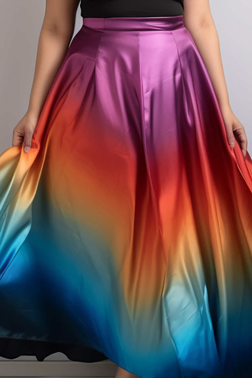 Design Plus Size Daily Multicolor Gradient Satin Skirts [Pre-Order]