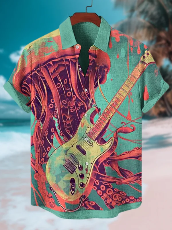Men's Jellyfish Plays Guitar Print Vacation Shirt