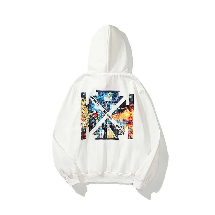 Off White Hoodie Autumn Winter Street Street Lamp Arrow Pattern Velvet Padded Hooded Sweatshirt Men and Women Same Style