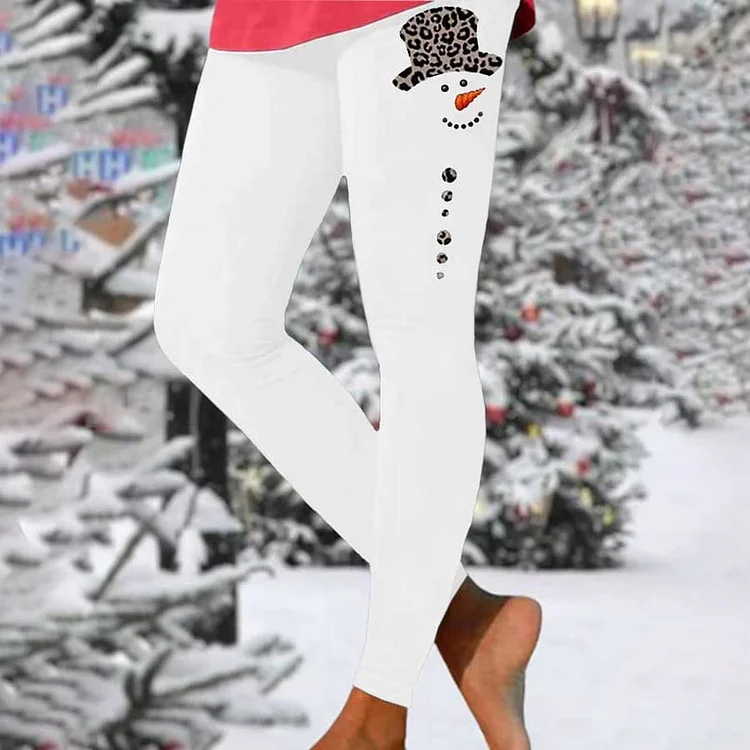 Everyday Casual Snowman Print Leggings