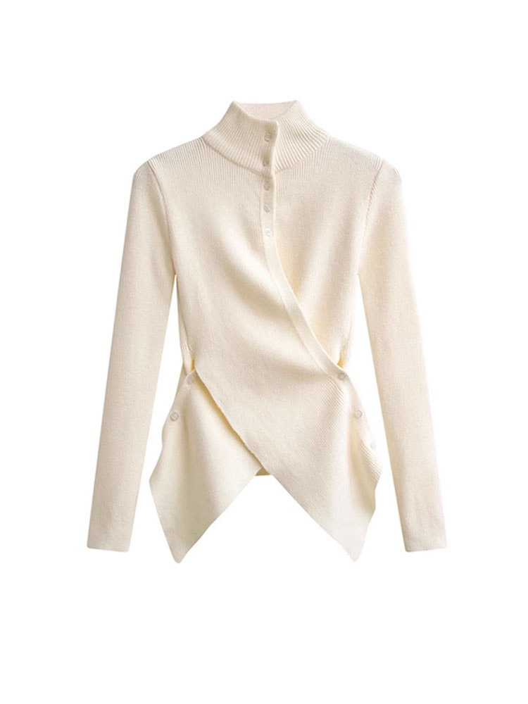 French Elegance Sweater Slim Office Lady Mock Neck Knitted Pullover Loose Ins Korean Fashion Solid Jumper Simple Kpop New Design