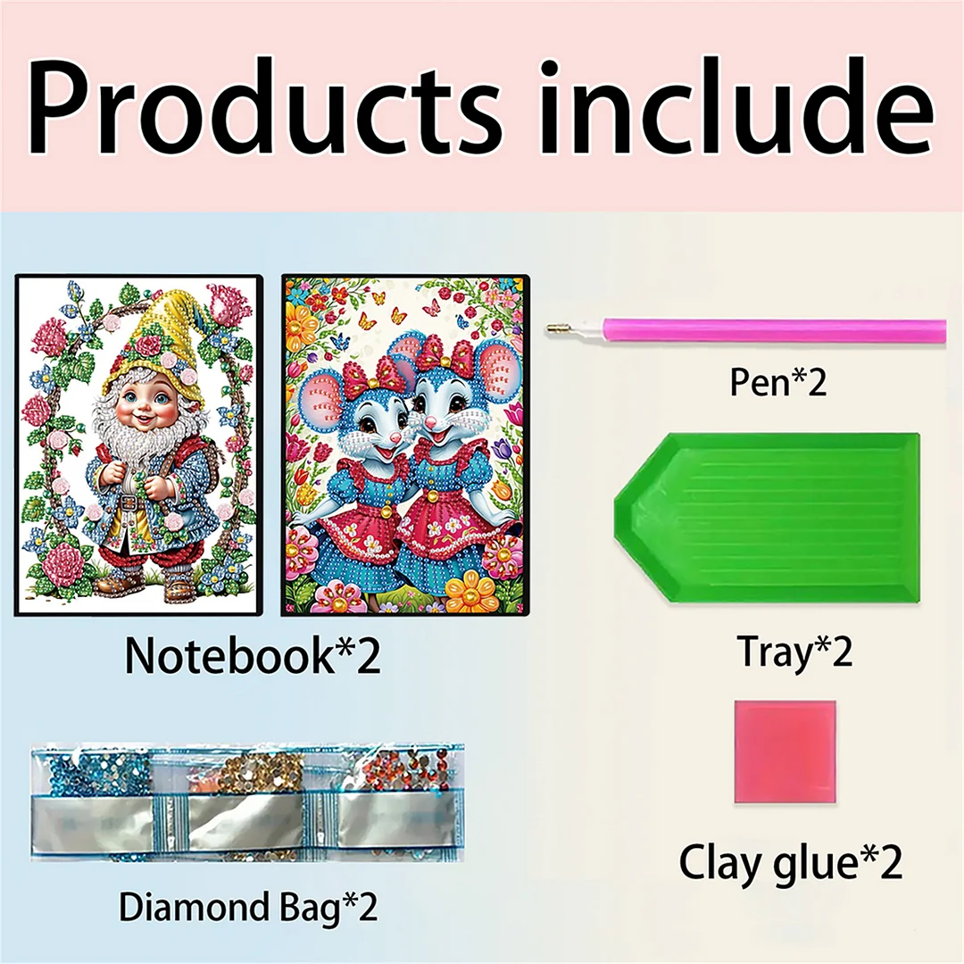 2pcs Mouse Partial DIY 50 Pages A5 Diamond Painting Notebook for Study Home