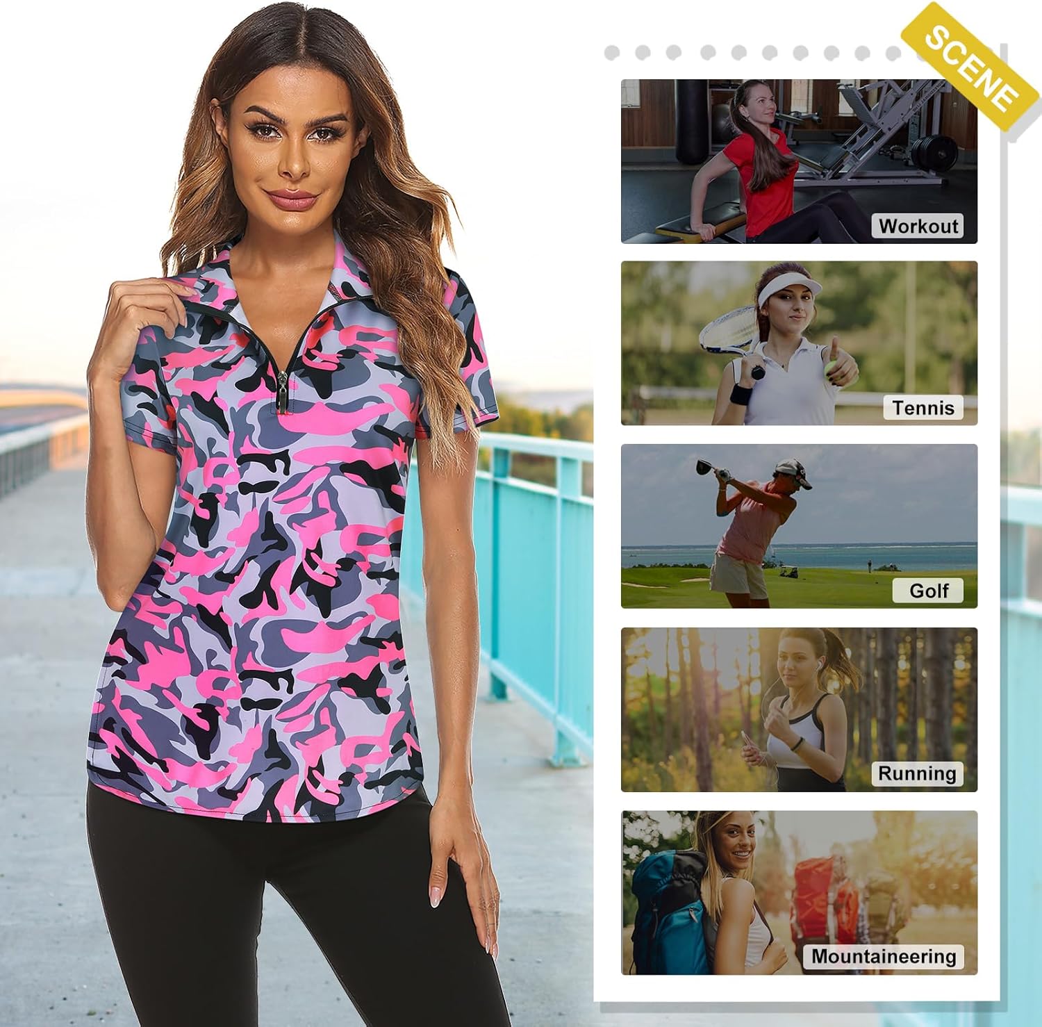 Women's Long Sleeve Golf Tennis Polo Shirts UPF50+ Half Zip Dry Fit Workout Tops Athletic Shirt