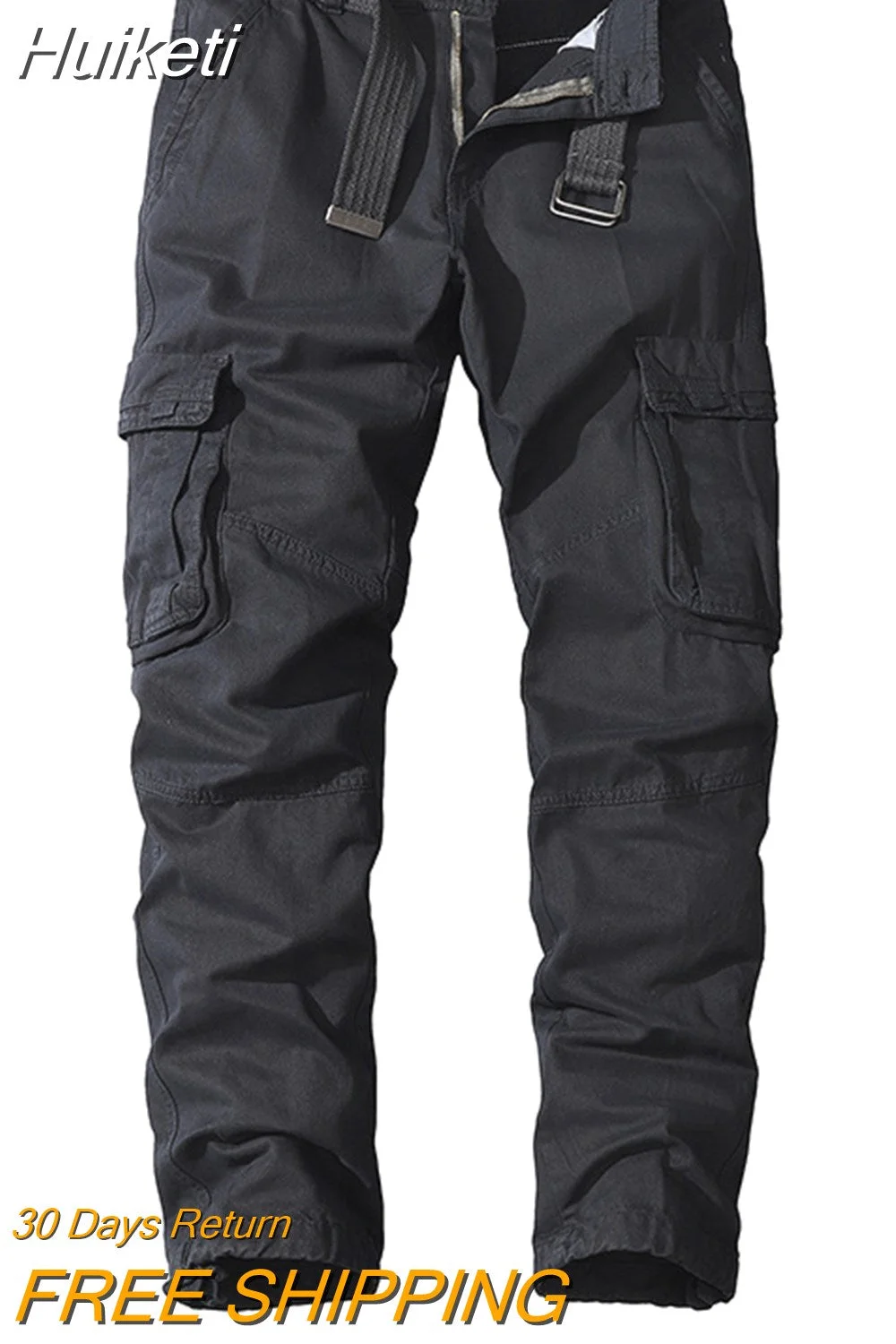 Huiketi Pants Men Cotton Full Length Mens Casual Pants Outdoor Military Multi Pocket Cargo Trousers Men MID Solid Pants No Belt 1007