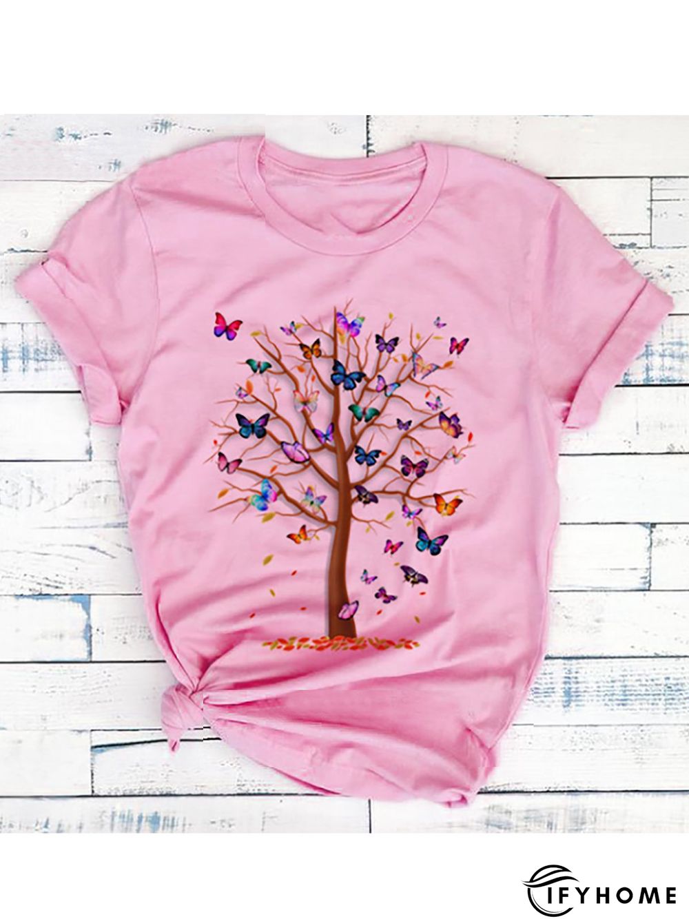 Casual Crew Neck Butterfly Printed Short Sleeve T-Shirt shirt & Top | IFYHOME