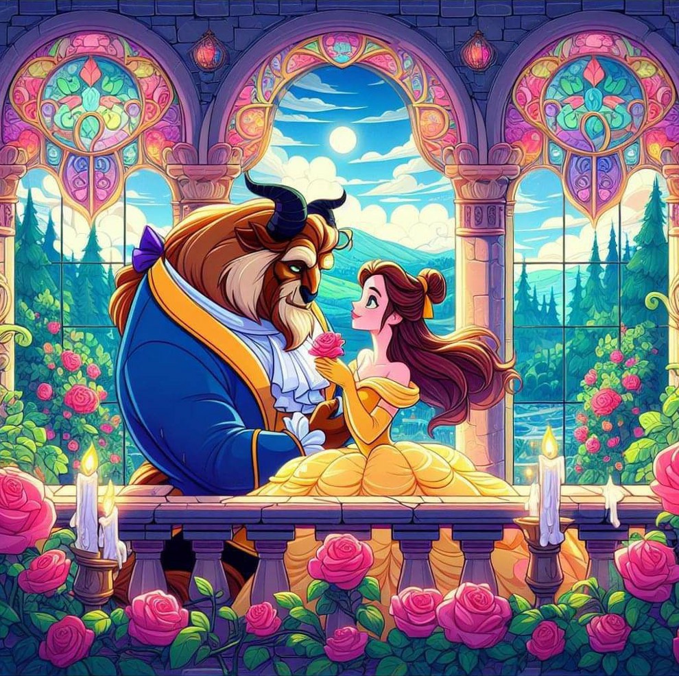 Beauty and the Beast 50*50cm (canvas) full round drill(40 colors) diamond painting