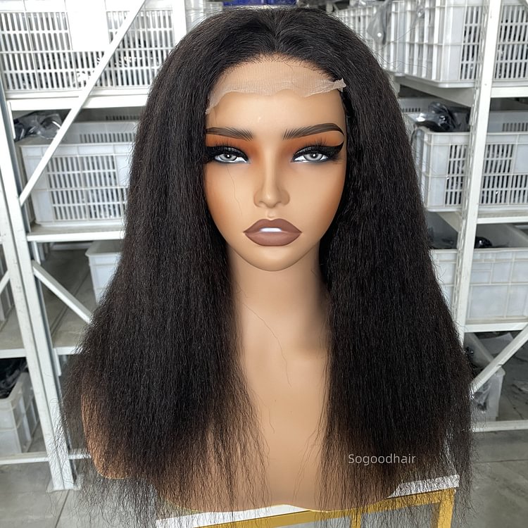 16" Kinky Straight Glueless 4x4 Lace Closure Wig