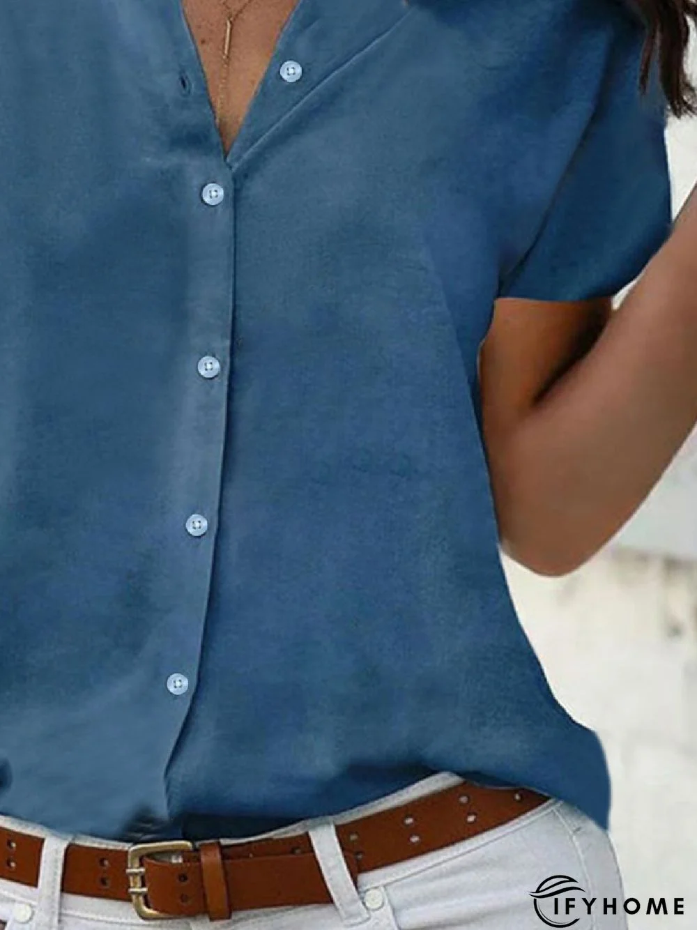 Casual Solid Lapel Loosen Short Sleeve Blouse | IFYHOME